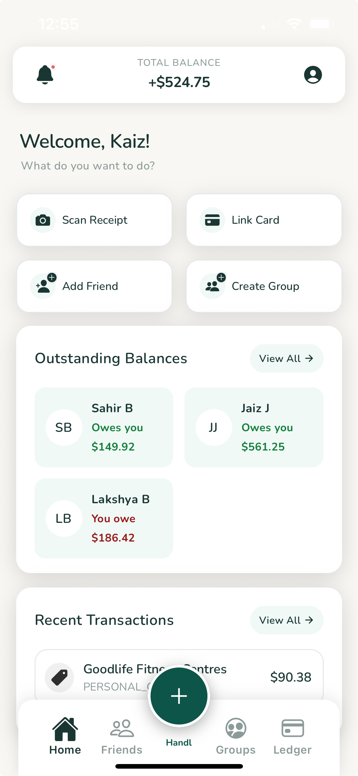 Handl App Home Screen